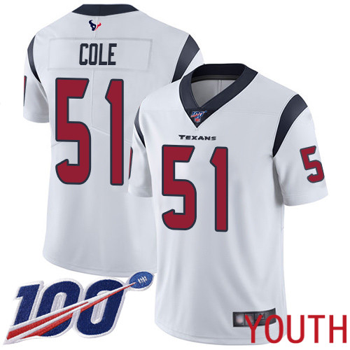 Houston Texans Limited White Youth Dylan Cole Road Jersey NFL Football 51 100th Season Vapor Untouchable